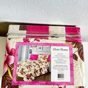 Floral Bedding Set - Pink and Brown